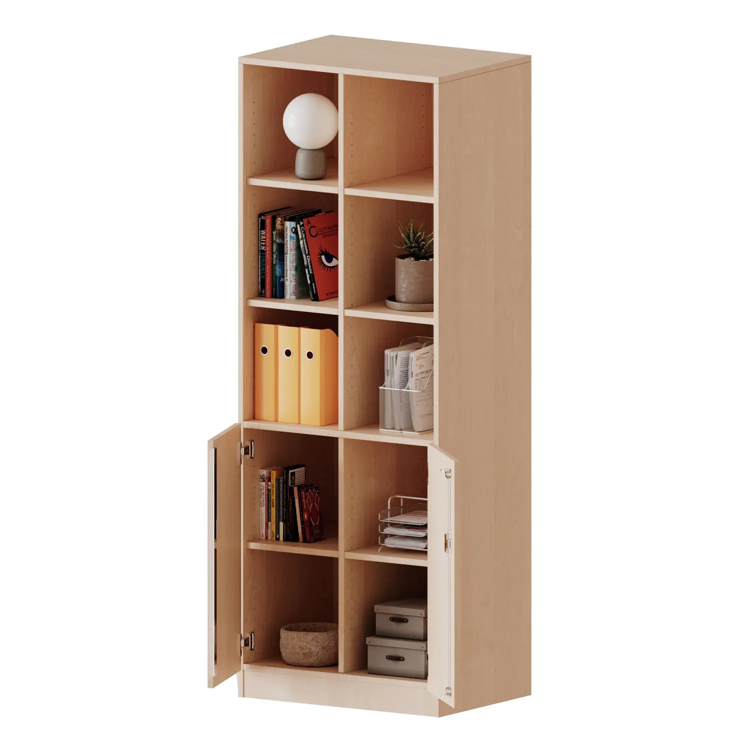 ErgoTray Kombi-Schrank, 2reihig, 5 OH, 2 OH unten mit Türen, oben 3 OH Regal, B/H/T 70,3x190x50cm aus der Kategorie Klassen- und Schulschränke