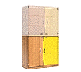 Wellentüren-Unterschrank, 99 cm hoch, 105x50 cm (B/T), Tür rechts gelb,