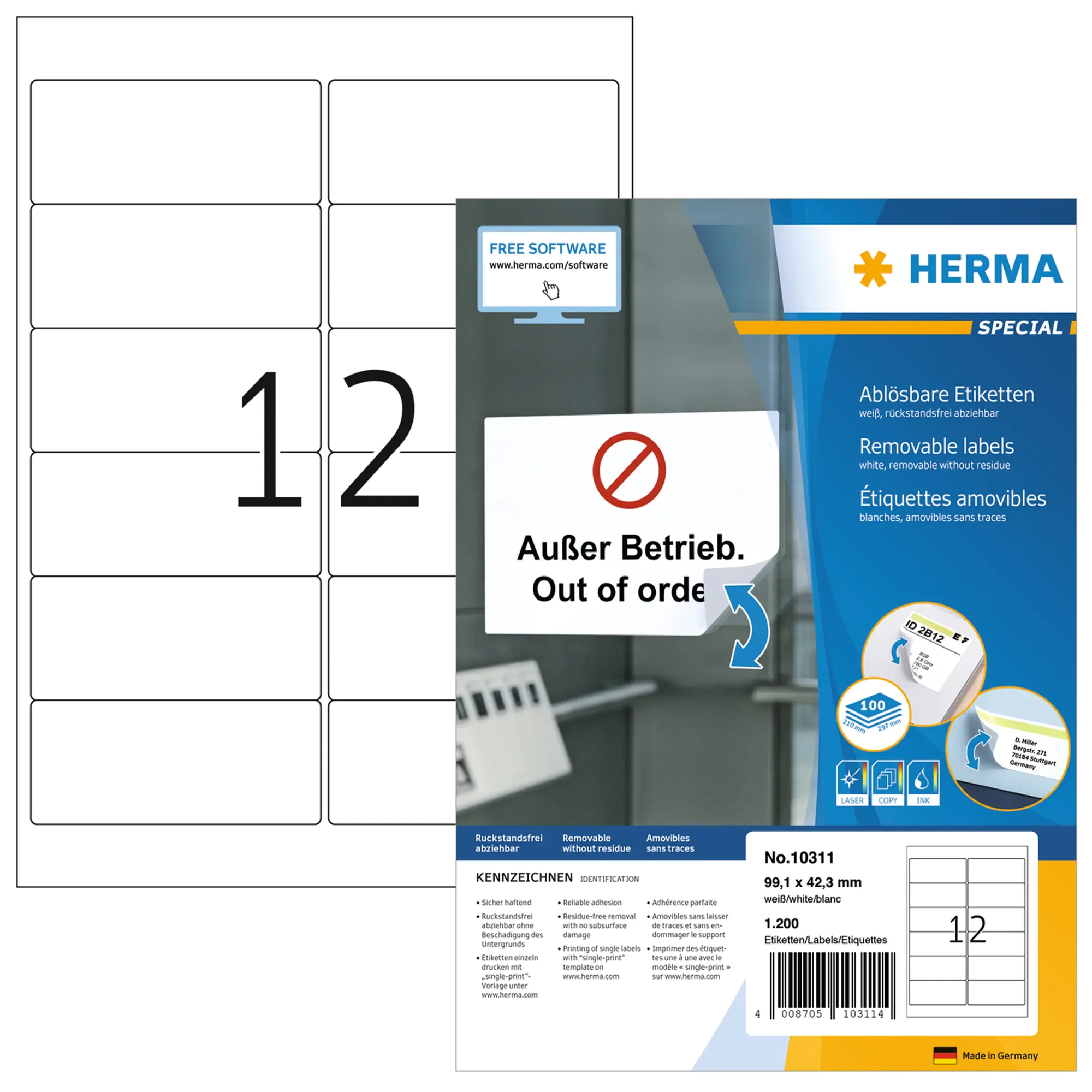 Herma Etikett 99,1x42,3mm ablösb ws 1200St aus der Kategorie Etiketten