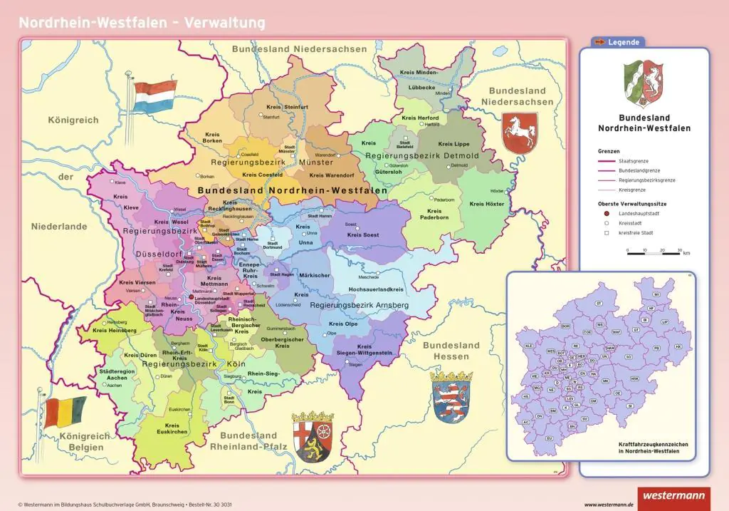 Posterkarte NRW. physisch, politisch aus der Kategorie Geographie