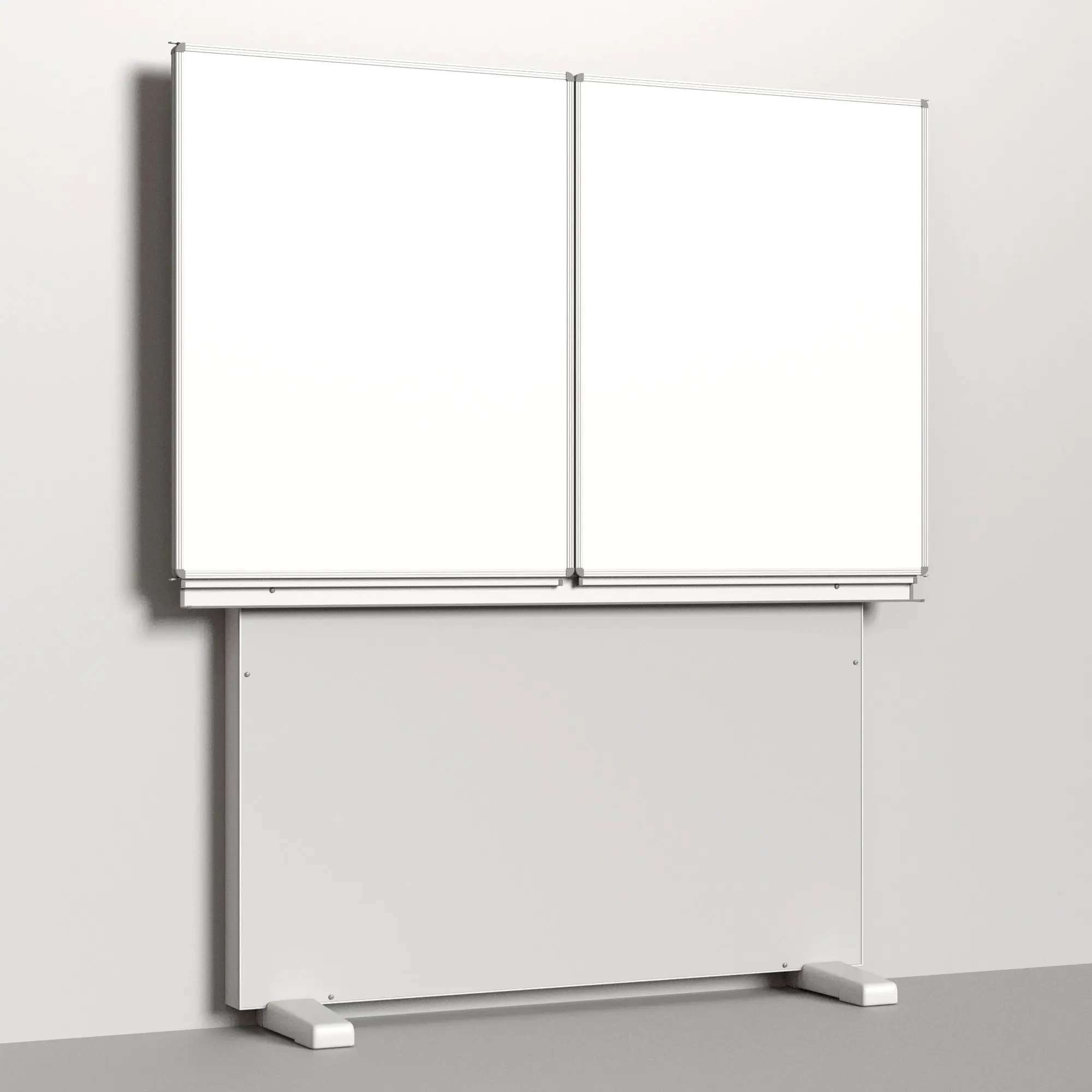 Klapp-Schiebetafel wandmontiert, Stellfuß, Mittelfläche 200x120 cm, Stahlemaille weiß aus der Kategorie wandmontierte Klapp-Schiebe-Tafeln
