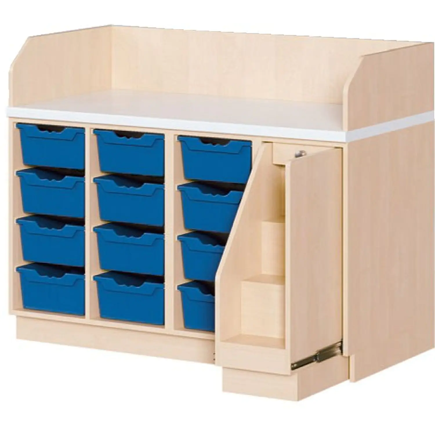Wickelkommoden mit ausziehbarer Treppe rechts, 12 hohen ErgoTray Boxen aus der Kategorie Wickeltische