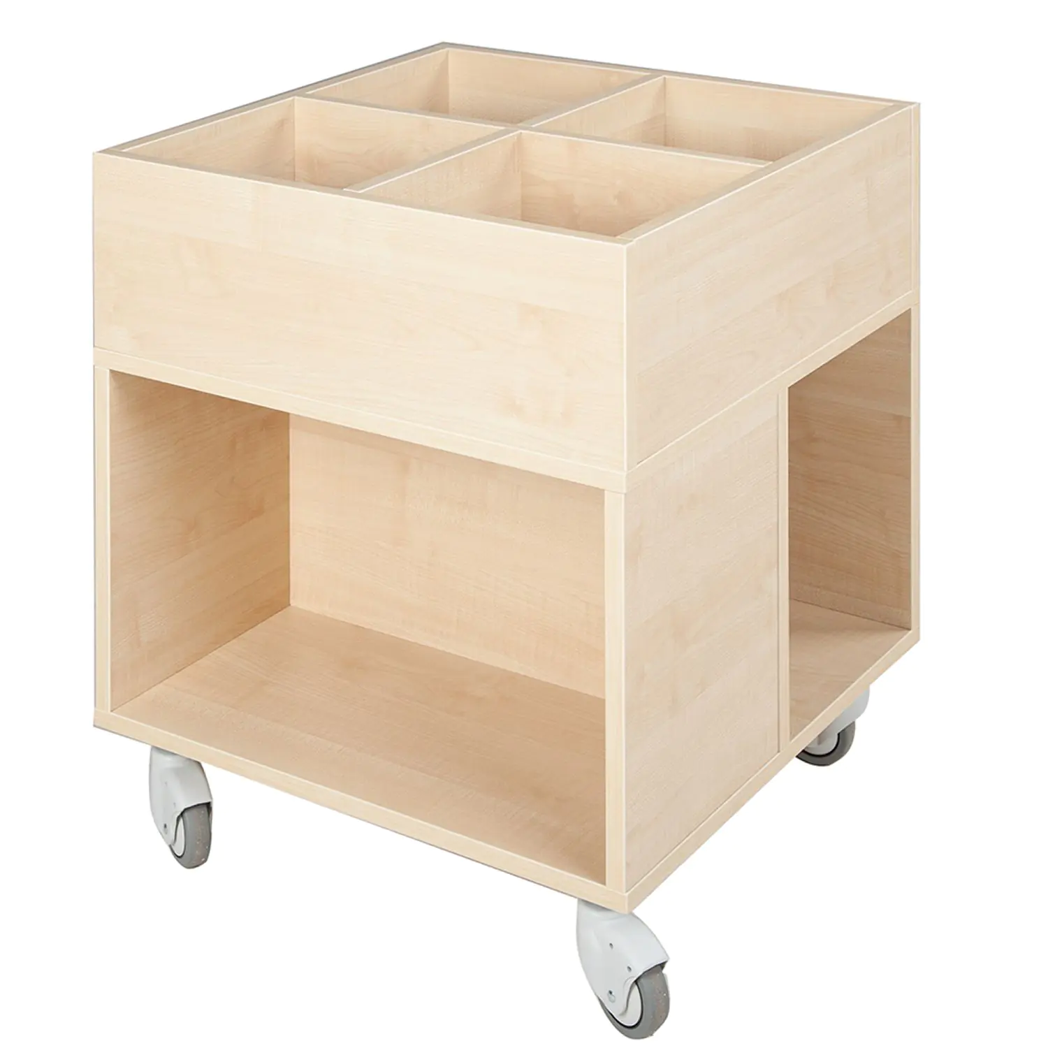 Bücherwagen,  72 cm hoch, 60x60 cm (B/T),  6 Fächer, aus der Kategorie Bibliotheksinseln