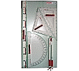 Gerätetafel-Satz mit Dezimeterlineal, Zirkel, Winkelmesser, 2 Dreiecken 50 cm aus der Kategorie Zeichengeräte