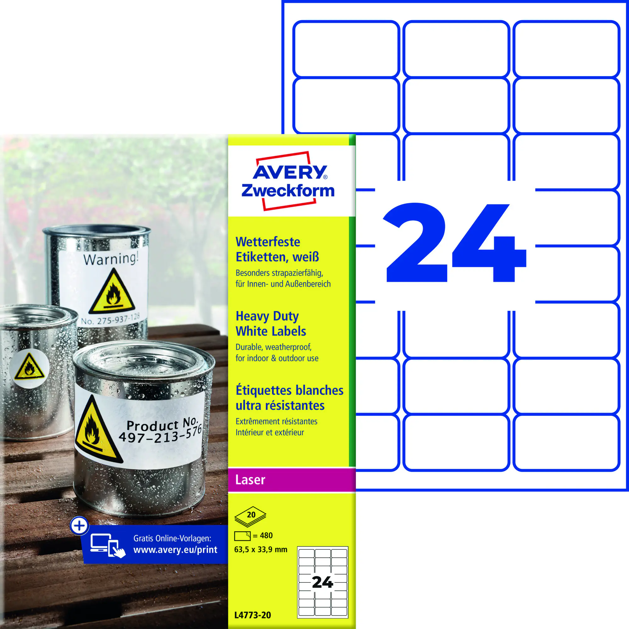 Avery Zweckf. Folienetikett 63,5x33,9mm 480 St. aus der Kategorie Bürobedarf