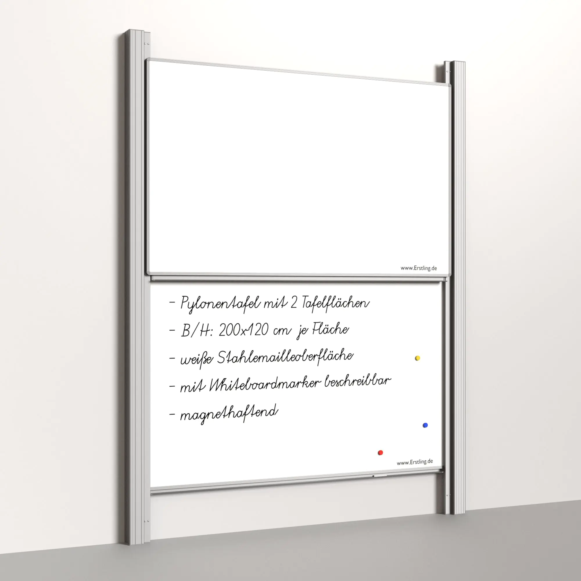 Pylonentafel, 200x120 cm, 2-flächig, höhenverstellbar, Stahlemaille weiß aus der Kategorie Pylonn-Tafeln zweiflächig