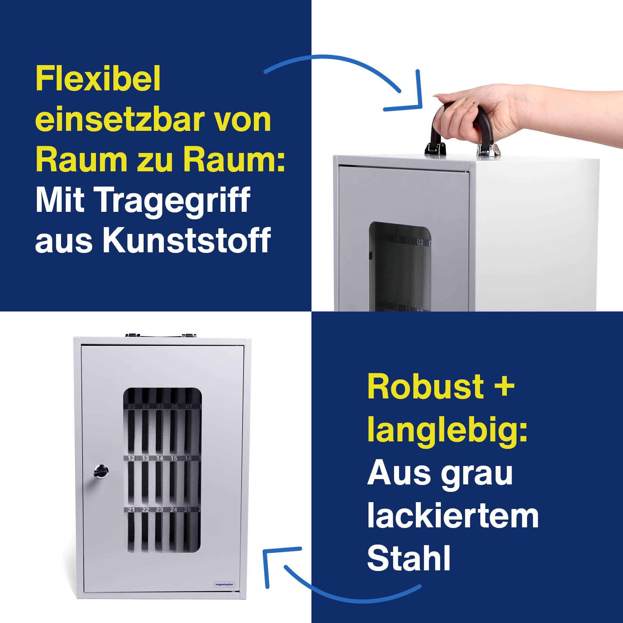 Magnetoplan Smartphone Storage Box, tragbar, Metall, für 36 Smartphones, 295 x 445 x 205 mm aus der Kategorie Smartphone Aufbewahrung