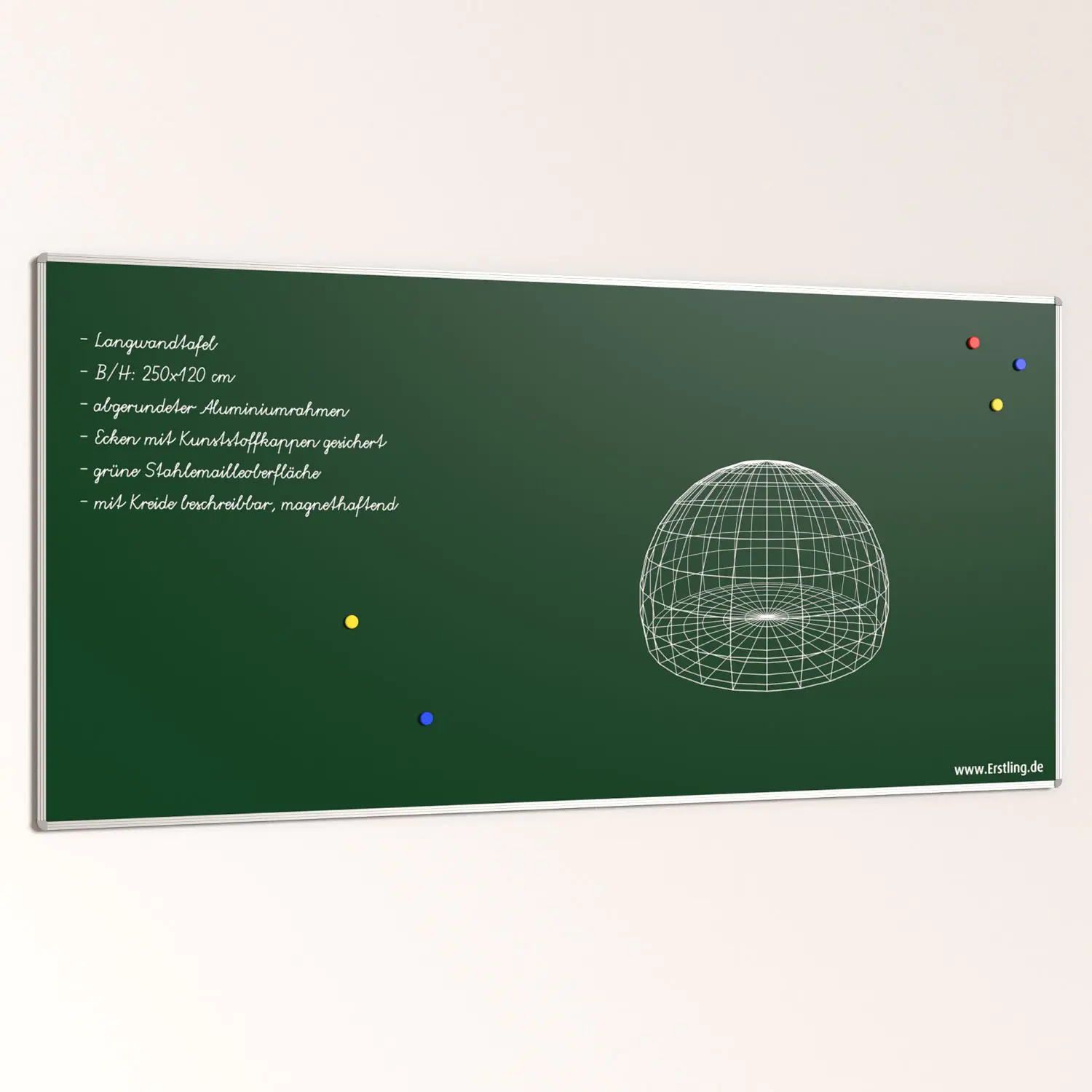 Wandtafel Stahlemaille grün, 250x120 cm, ohne Kreideablage, aus der Kategorie Langwandtafeln Grün