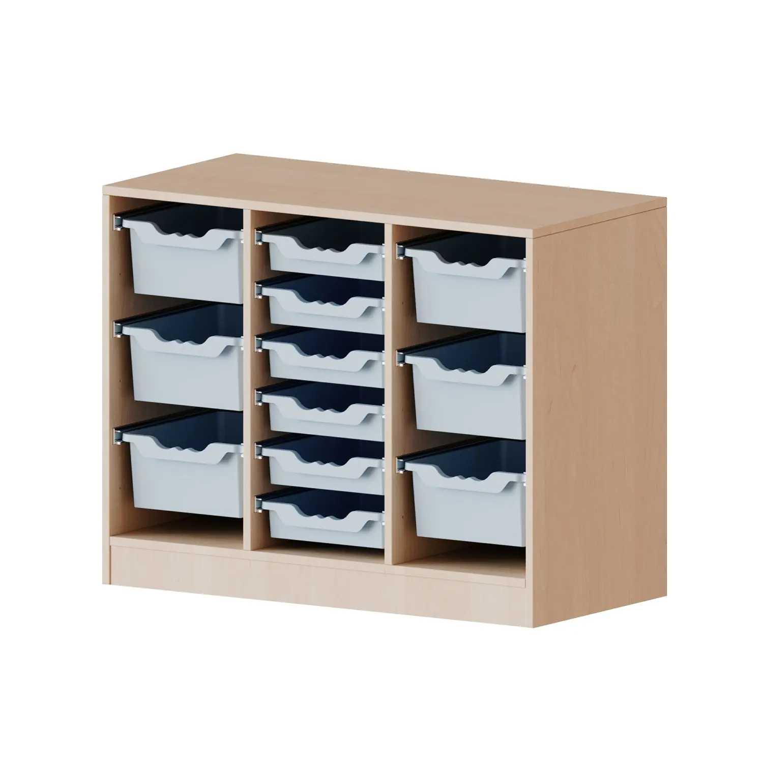 ErgoTray Regal, 3reihig, rechts+links je 3 hohe, mittig, 6 flache Boxen, B/H/T 104,5x82x50cm aus der Kategorie Klassenraumregale
