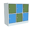 Schließfachschrank aus Stahl, 105 cm hoch, 107x50 cm (B/T), 6 Fächer, 3-spaltig, aus der Kategorie Schließfachschränke STAHL