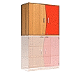 Wellentüren-Aufsatzschrank, 91 cm hoch, 105x50 cm (B/T), Tür rechts rot, aus der Kategorie Schrank-Oberteile Dreh-Tür