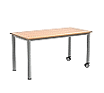 Rechtecktisch, 140x70 cm (B/T), Höhe wählbar, fahrbar (2 Füße mit Rollen),