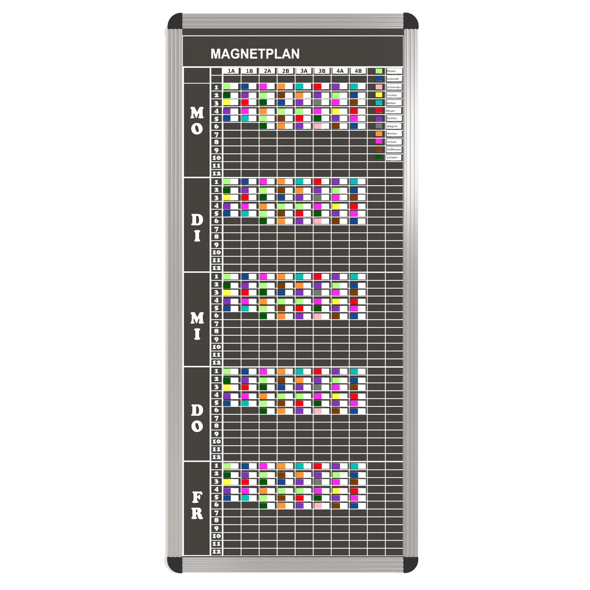Klassen-Plantafel, 12 Stunden Mo-Fr, für 10 Klassen, 123x57 cm, aus der Kategorie Klassenplan-Tafeln 12h