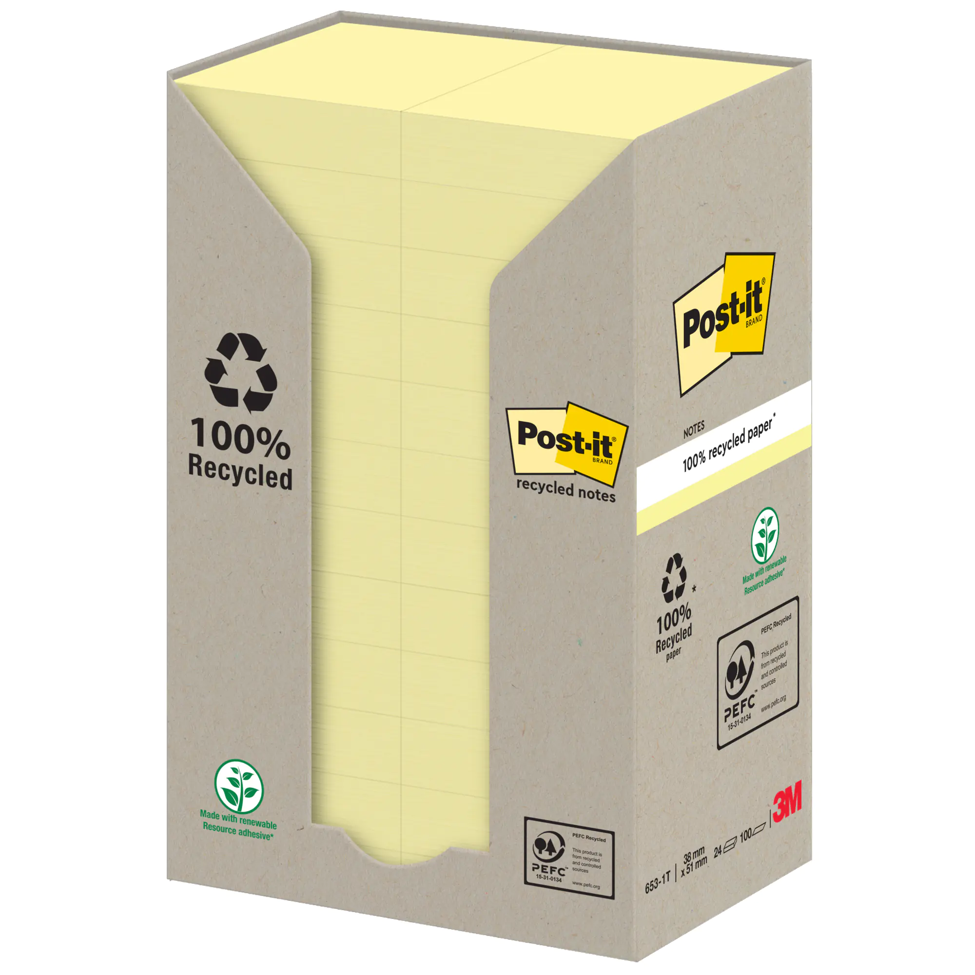 Post-it Haftnotiz Recycling Notes 38x51mm ge 24x100Bl aus der Kategorie Haftnotizen & -streifen