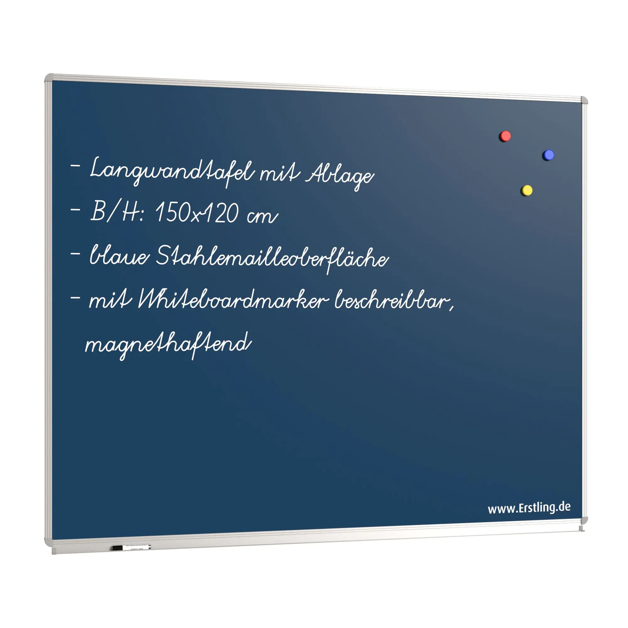 Wandtafel Stahlemaille blau, 150x120 cm, mit durchgehender Ablage, aus der Kategorie Wandtafeln Blau