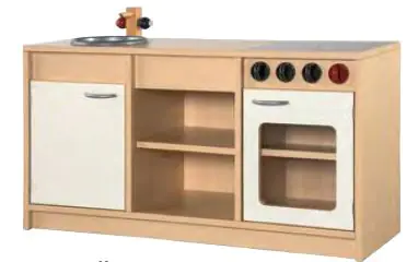 Spielküche Küchenzeile mit Herd, Spüle, mit weißen Fronten, Griffe in silber aus der Kategorie Kreativ + Spiel