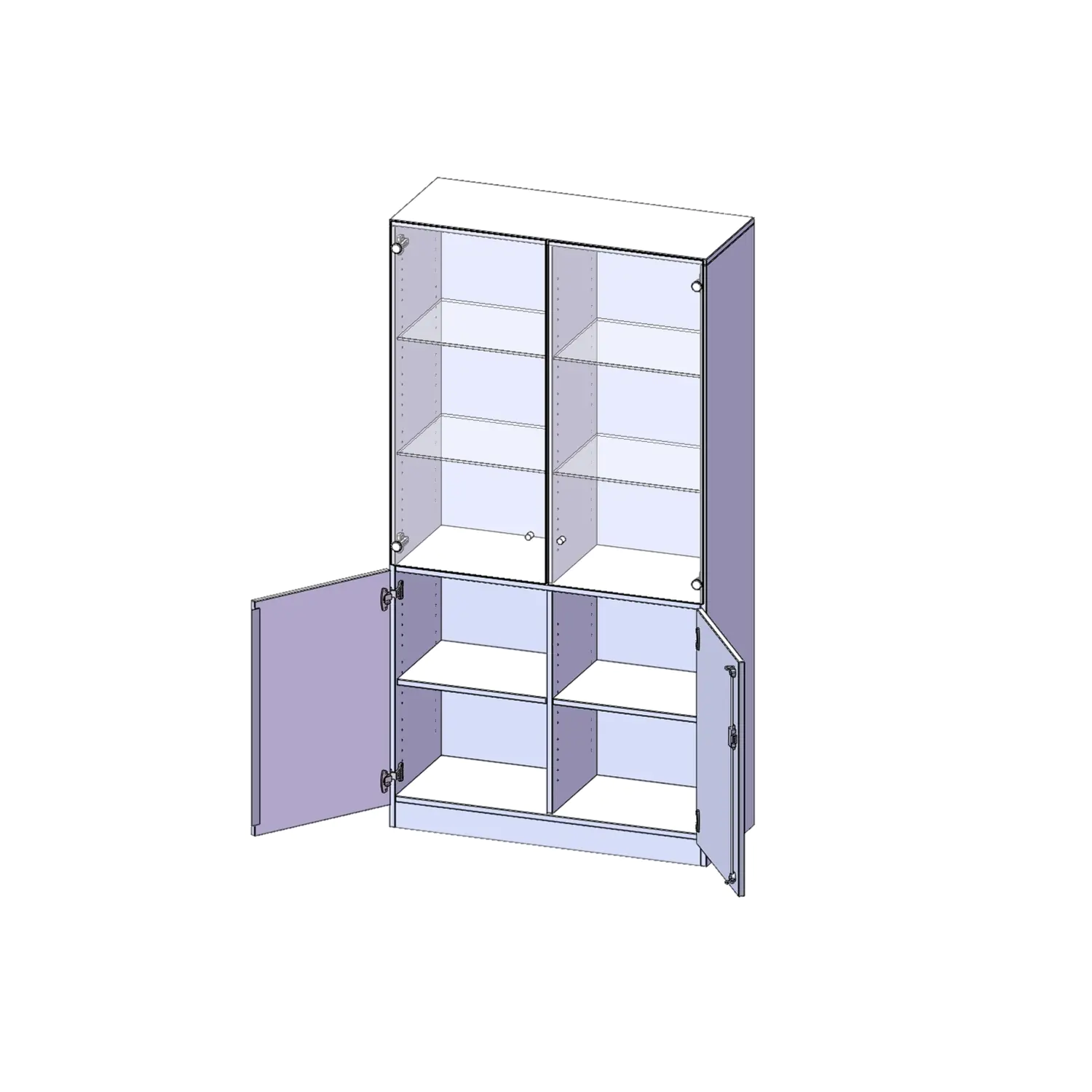 Schrank, 5 OH, Türen unten (3OH), oben 2 Vitrinentüren 2 Türen, abschließbar, B/H/T 120x190x50cm aus der Kategorie Schränke allgemein