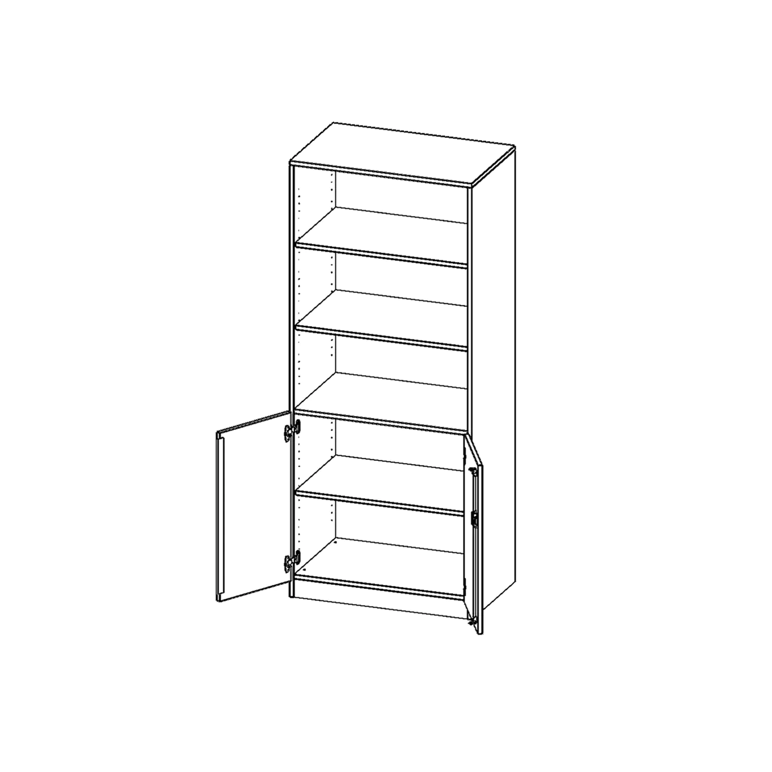 Schrank, 5 OH, Türen unten (2OH), oben 3 offene Fächer 2 Türen, abschließbar, B/H/T 80x190x50cm aus der Kategorie Klassen & Schulschränke