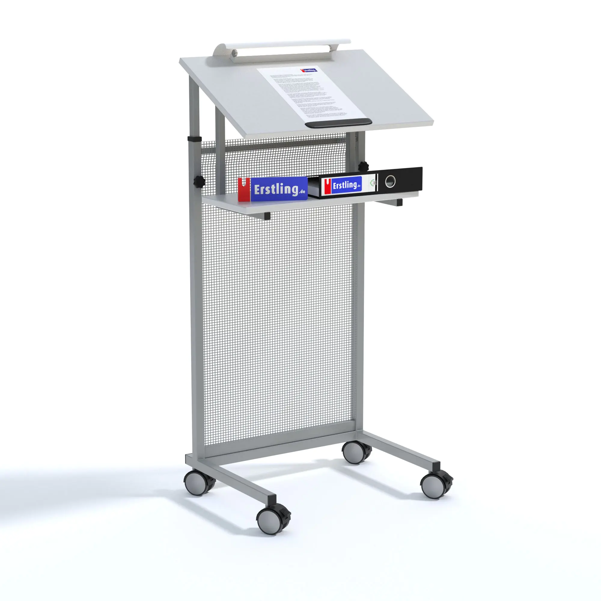 Rednerpult, höhenverstellbar 111-133 cm, 60x45 cm, fahrbar, mit Beleuchtung aus der Kategorie Rednerpulte