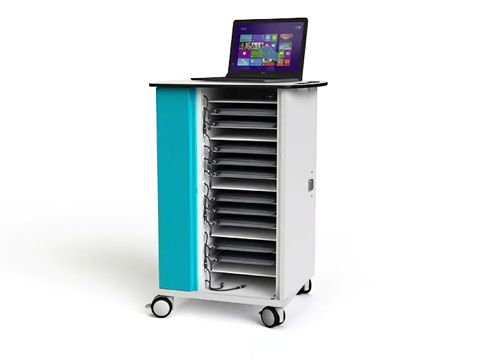 Laptop Ladewagen, 16 Geräte, SchuKo Steckdose, B/H/T 68x95x55 cm, abschlißbar, fahrbar aus der Kategorie Notebookschränke