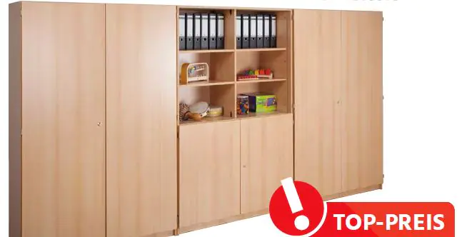 Schrankwand mit zwei Hochschränken und einem Halbtürenschrank, abschließbar aus der Kategorie Büroschränke