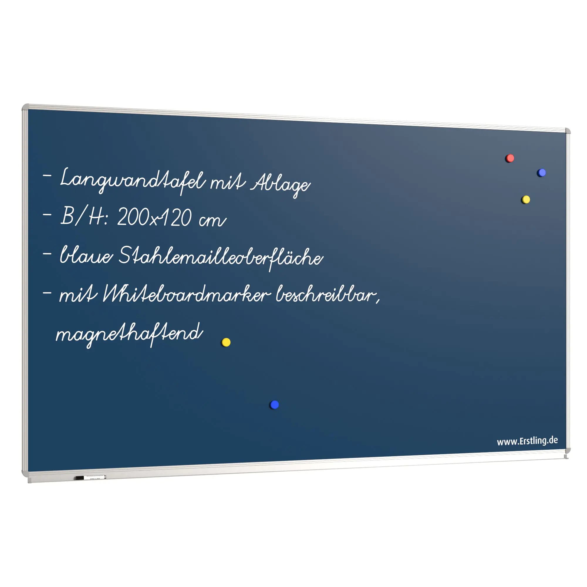 Wandtafel Stahlemaille blau, 200x120 cm, mit durchgehender Ablage, aus der Kategorie Wandtafeln Blau