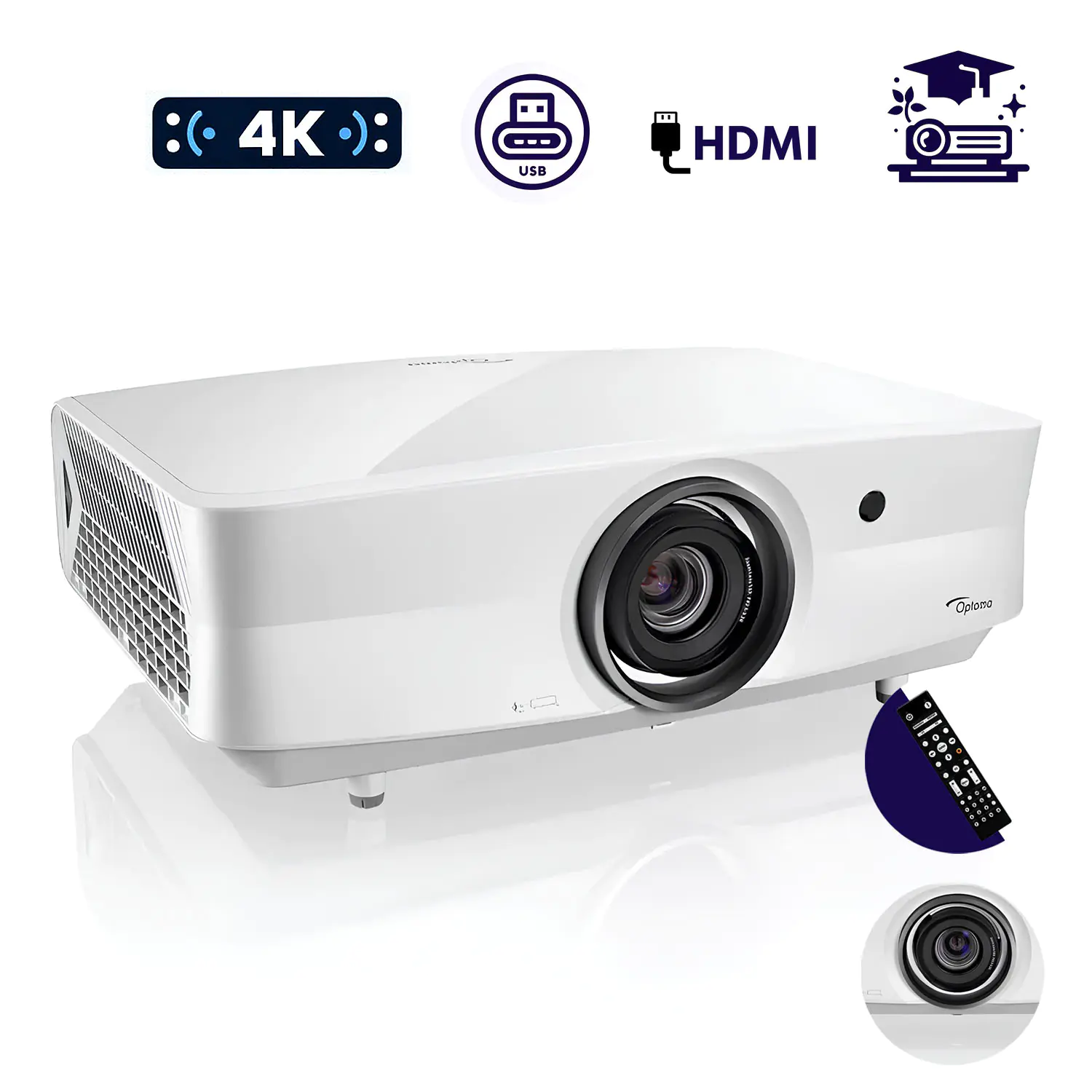 4K UHD-Schulbeamer, HDR-kompatibel, 2x HDMI, vertikaler Lens-Shift, DLP-Projektor mit hohem Kontrast aus der Kategorie Schulbeamer