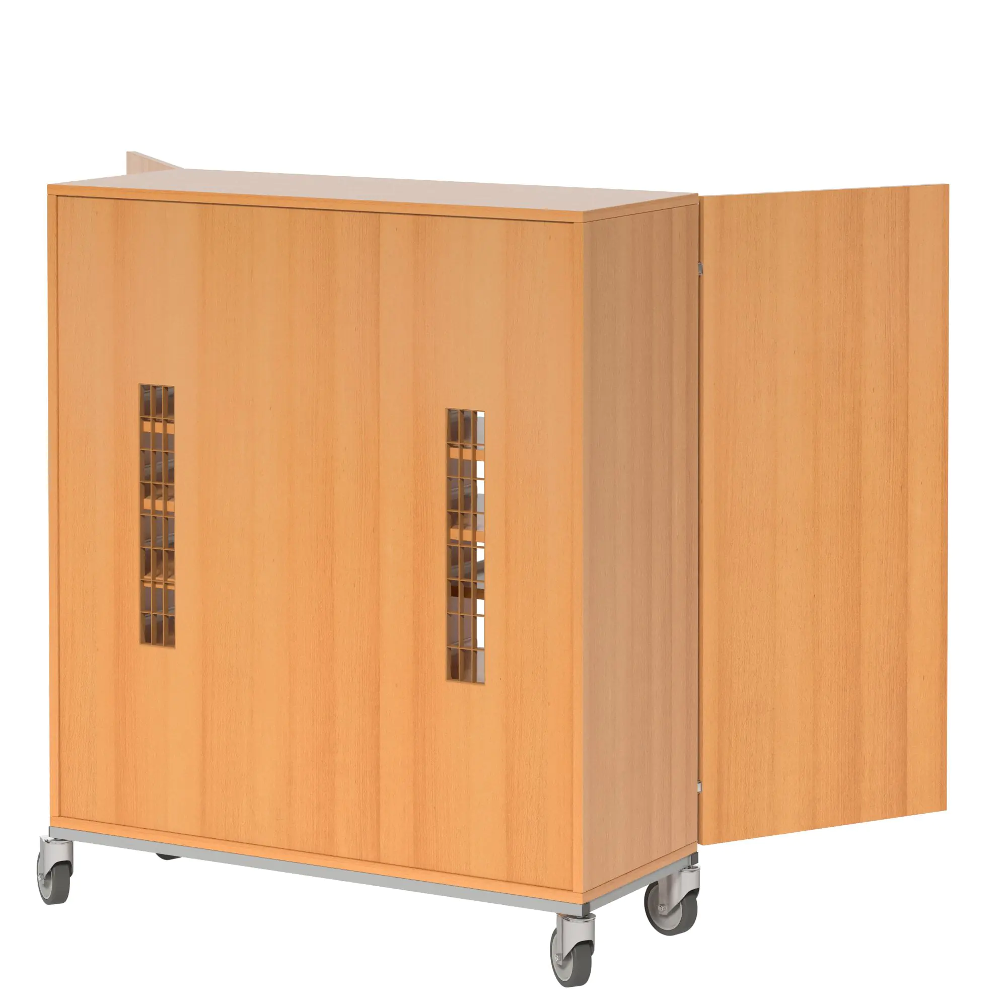 Notebook-Ladestation, 125 cm hoch, 135x42 cm (B/T), fahrbar, aus der Kategorie Notebookschränke