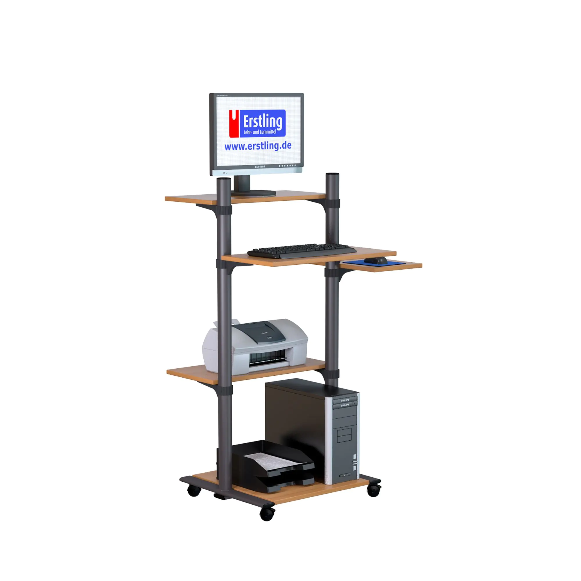 EDV-Workstation, 143 cm hoch, 55x59 cm (B/T), 3 seitliche Platten, fahrbar, aus der Kategorie Mobile Arbeitsplätze
