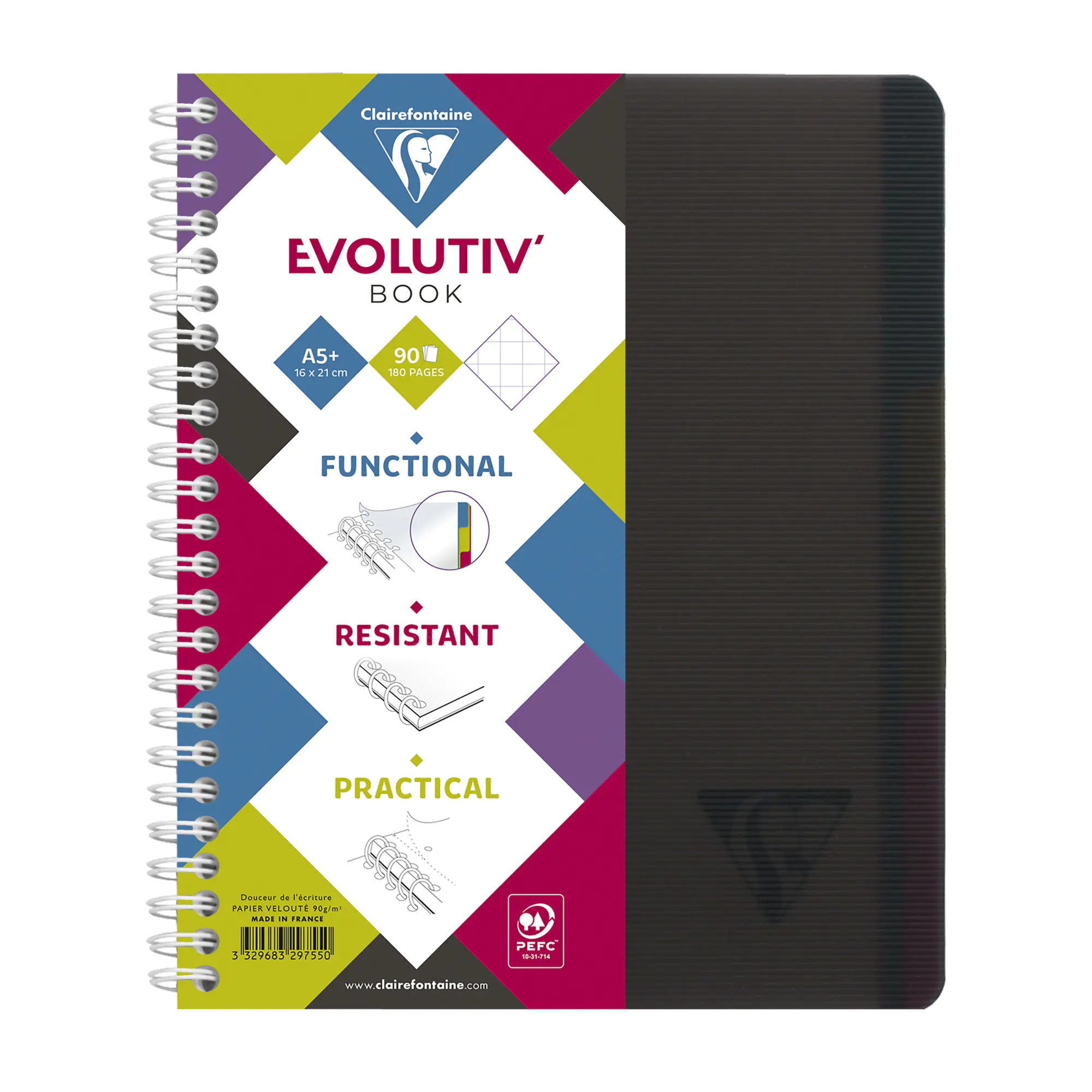 Clairefontaine Notizbuch Evolut Book A5+ 90Bl kar sort aus der Kategorie Notizblöcke