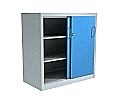 Stahl-Schiebetüren-Schrank, 100 cm hoch, 100x40 cm (BxT), 2 Böden, aus der Kategorie Stahl-Schränke mit Schiebe-Türen