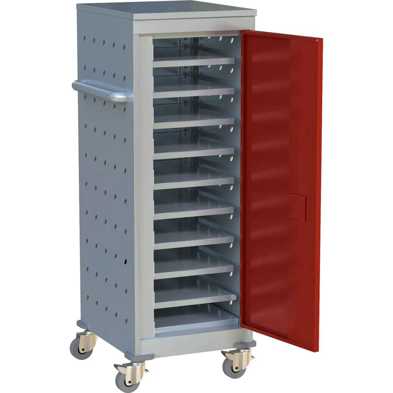 Notebook-Ladestation, 125 cm hoch,  53x50 cm (B/T), fahrbar, Korpus aus Stahl, aus der Kategorie Notebookschränke