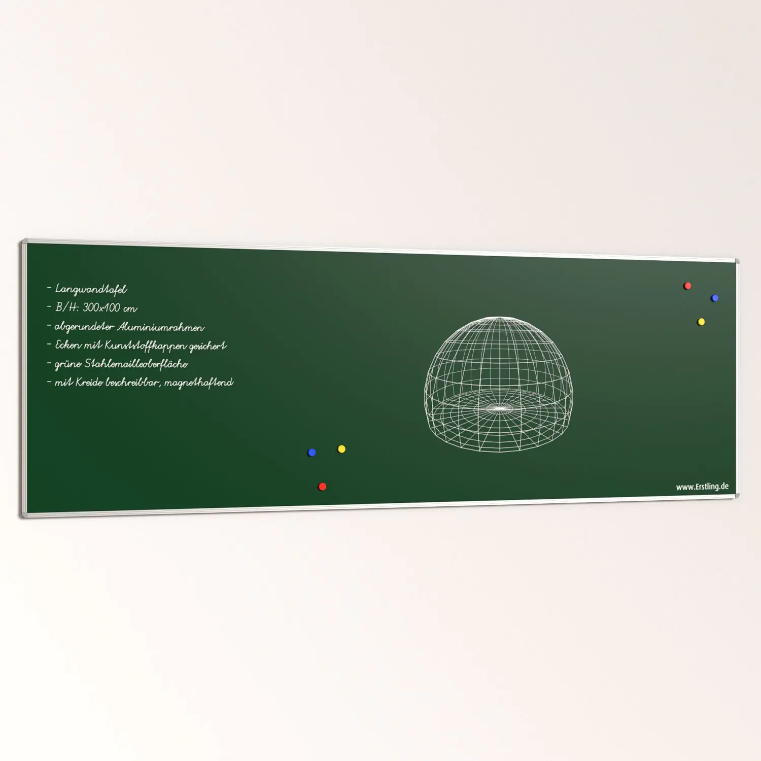 Wandtafel Stahlemaille grün, 300x100 cm, ohne Kreideablage, aus der Kategorie Langwandtafeln Grün