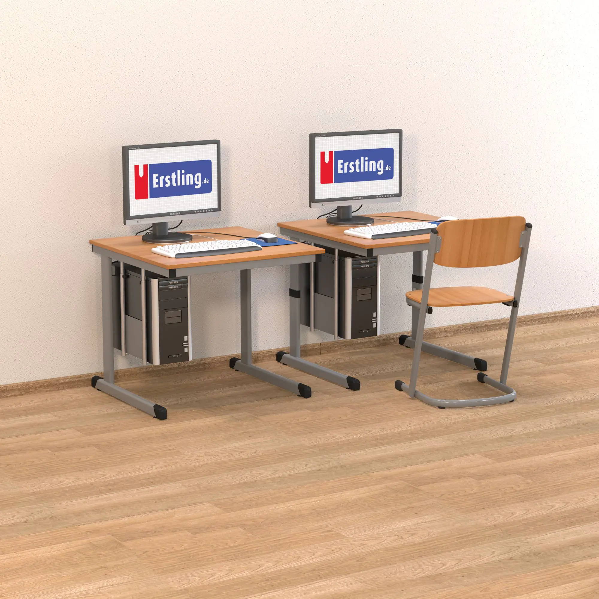 EDV-Tisch Kufenform,  80x80 cm (B/T), höhenverstellbar, offener Blechkabelkanal, aus der Kategorie EDV-Tische