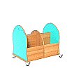 Bücherwagen,  66 cm hoch,  70x55 cm (B/T), Korpus Buche, Seiten aquagrün,