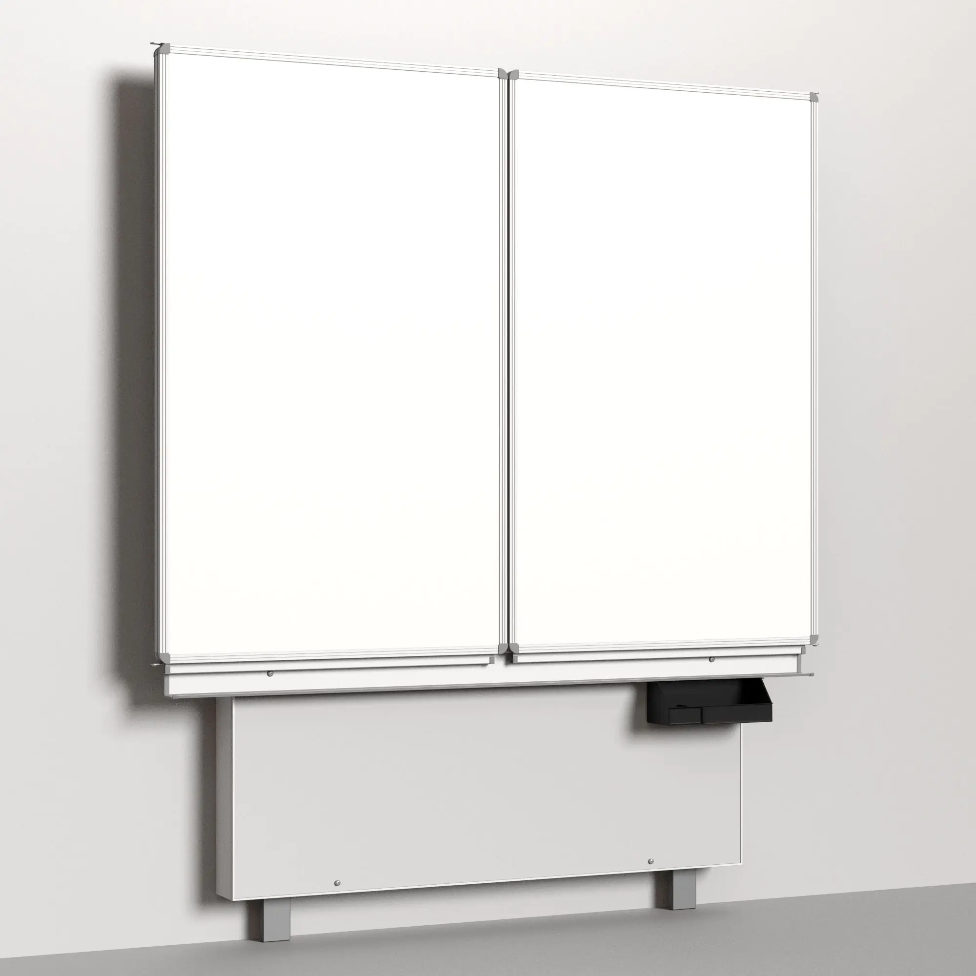 Klapp-Schiebetafel wandmontiert, mit Fuß, Mittelfläche 150x120 cm, Stahl weiß aus der Kategorie wandmontierte Klapp-Schiebe-Tafeln