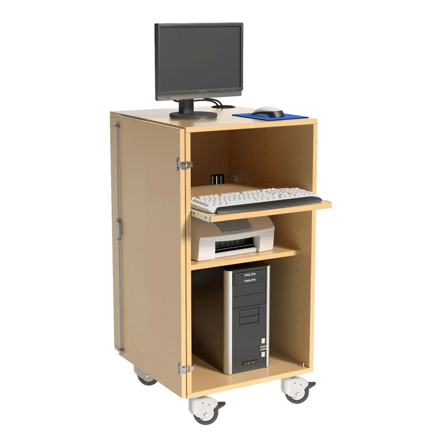 Medienschrank, fahrbar, 105 cm hoch, 54x62 cm (B/T), 1 Rollzug, 1 Boden, E-Anschluss aus der Kategorie Medienschränke