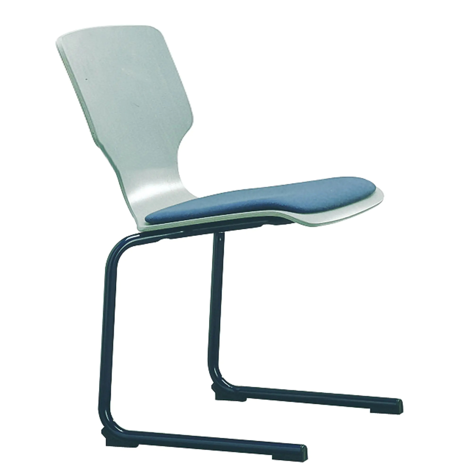 Freischwinger ohne Armlehne, mit Sitzpolster, Rundrohrgestell, aus der Kategorie Gestell Metall - Schale Holz