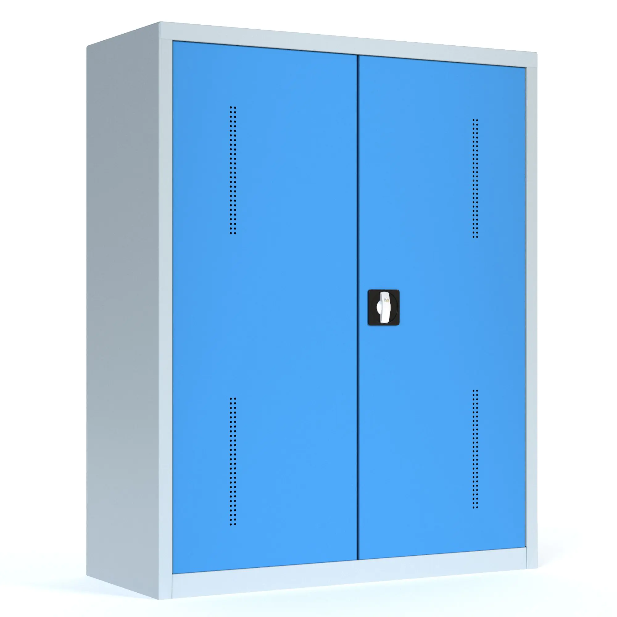 Garderobenschrank aus Stahl, 150 cm hoch, 120x50 cm (B/T), 1 Kleiderstange, 14 Haken aus der Kategorie Garderoben Schränke STAHL