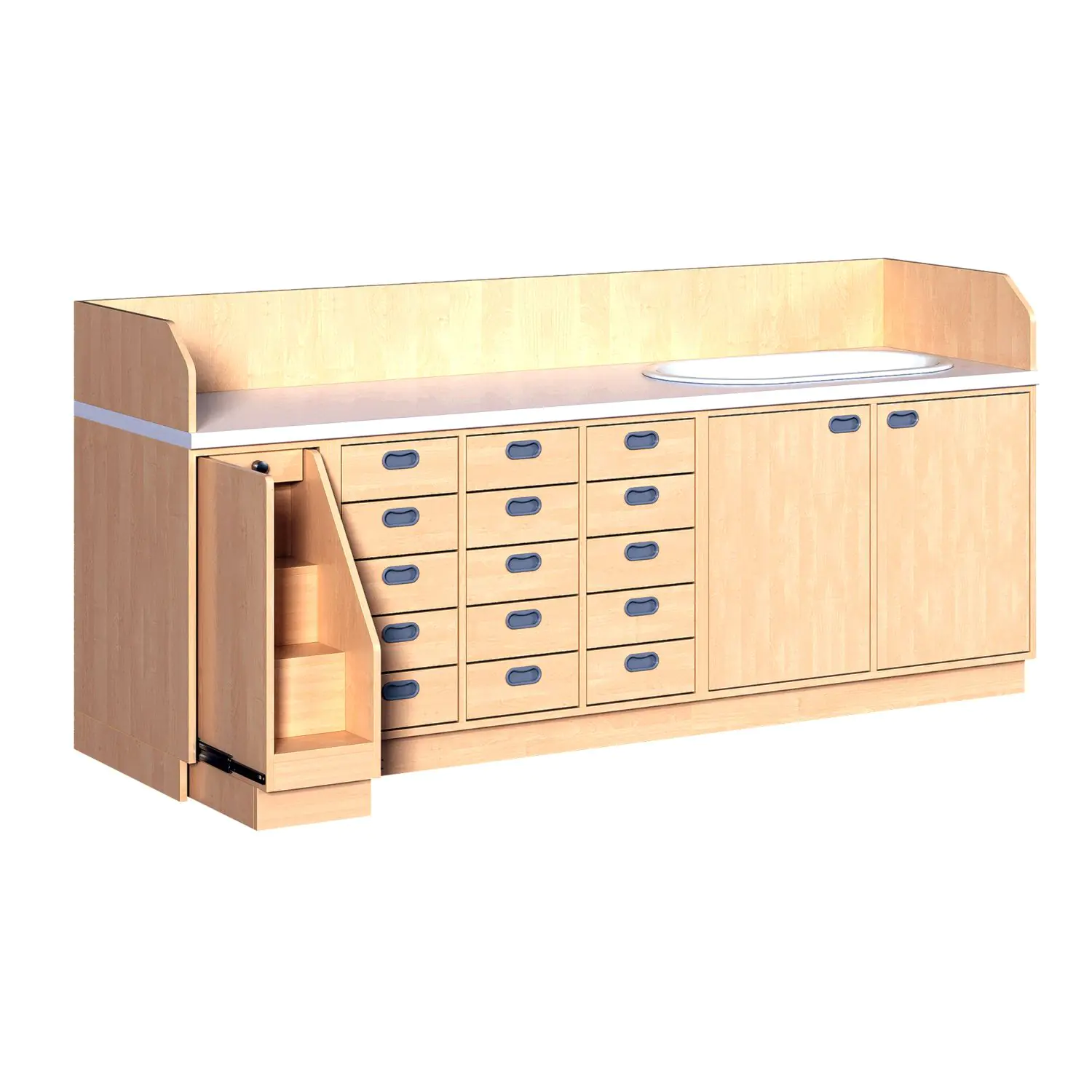 Wickelkommoden mit ausziehbarer Treppe rechts, 15 Dekorschübe aus der Kategorie Wickeltische