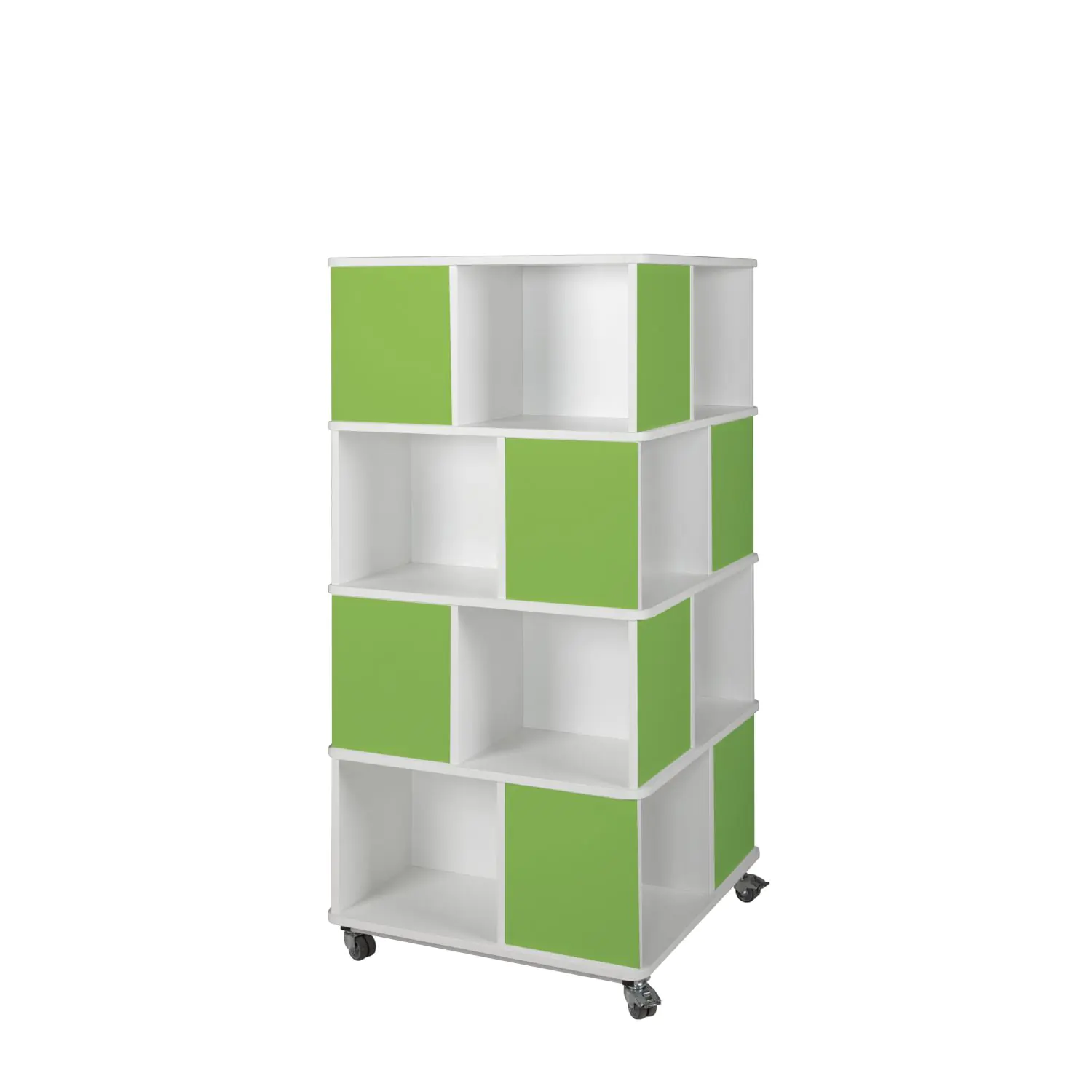 Bücherturm, 159 cm hoch,  75x75 cm (B/T), 4 Ebenen, 16 Fächer, 2 farbig