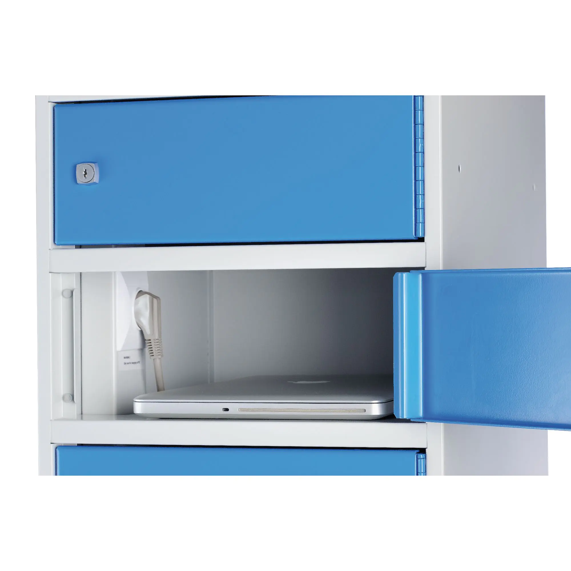 Notebook-Ladestation, 180 cm hoch, 40x50 cm (B/T), Korpus aus Stahl, aus der Kategorie Notebookschränke
