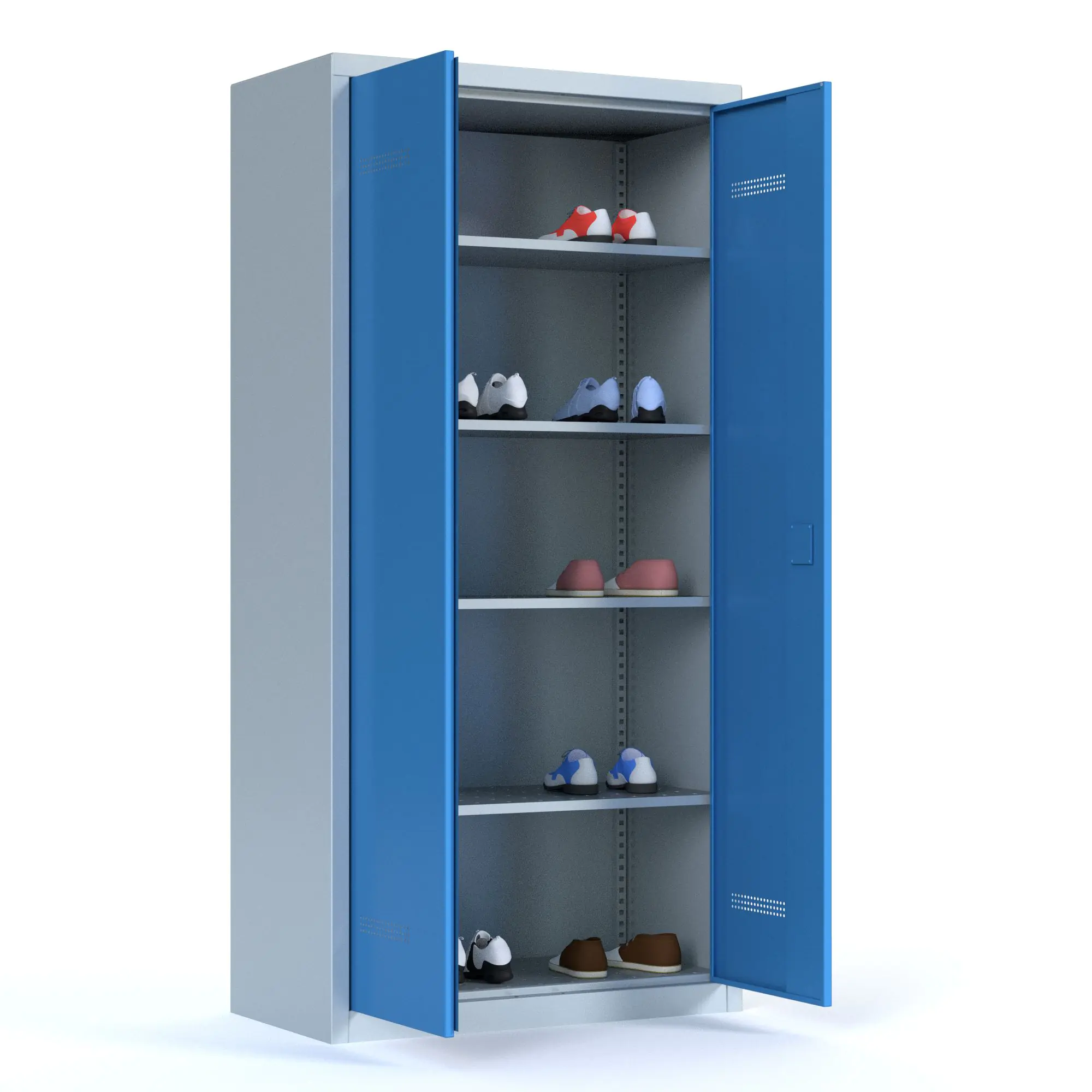 Schuhschrank aus Stahl, 195 cm hoch,  95x40 cm (BxT), Dreh-Türen, aus der Kategorie Taschen- & Schuhaufbewahrung 