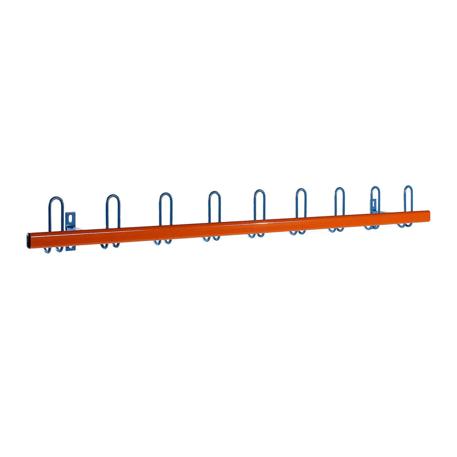 Garderobenleiste, Stahl flach, 150 cm, 9 Zweifachhaken, Hakenende zur Wand aus der Kategorie Garderobenausstattung