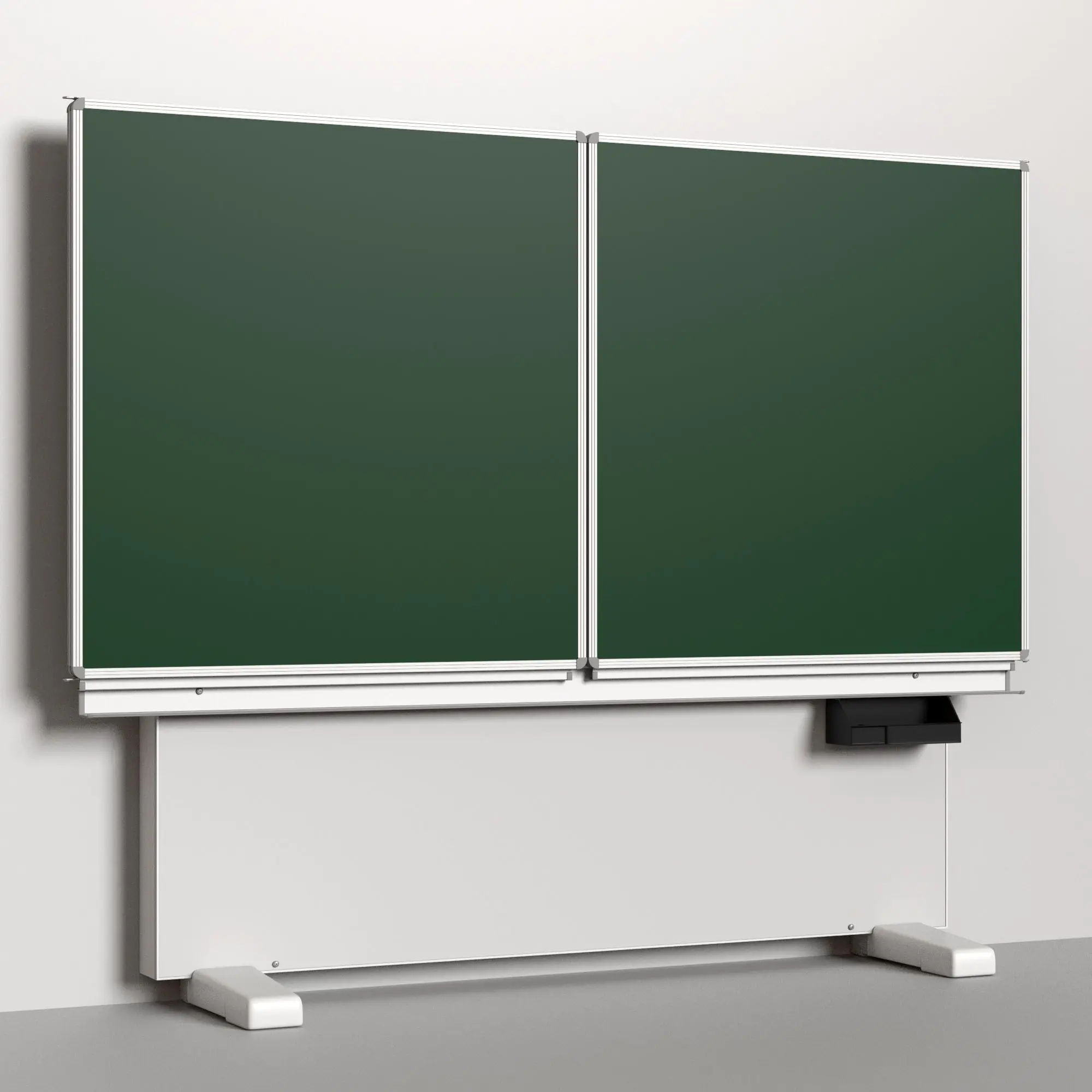 Klapp-Schiebetafel wandmontiert, Stellfuß, Mittelfläche 200x100 cm, Stahlemaille grün aus der Kategorie wandmontierte Klapp-Schiebe-Tafeln