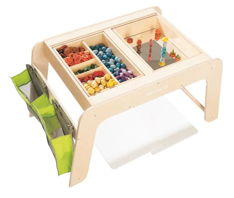 Montessori-Tisch, 1 trocken abwischbare Platten, 1 Holzkasten mit Fächern