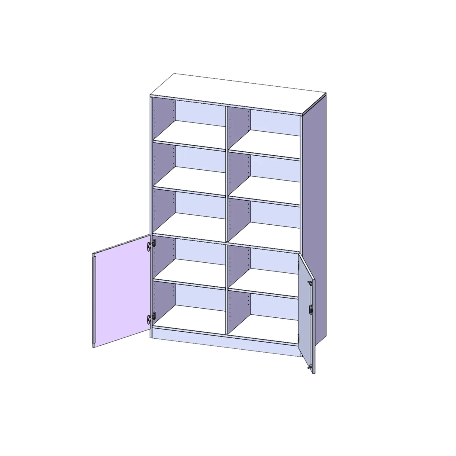 Schrank, 5 OH, Türen unten (2OH), oben 3 offene Fächer 2 Türen, abschließbar, B/H/T 120x190x50cm aus der Kategorie Klassen & Schulschränke