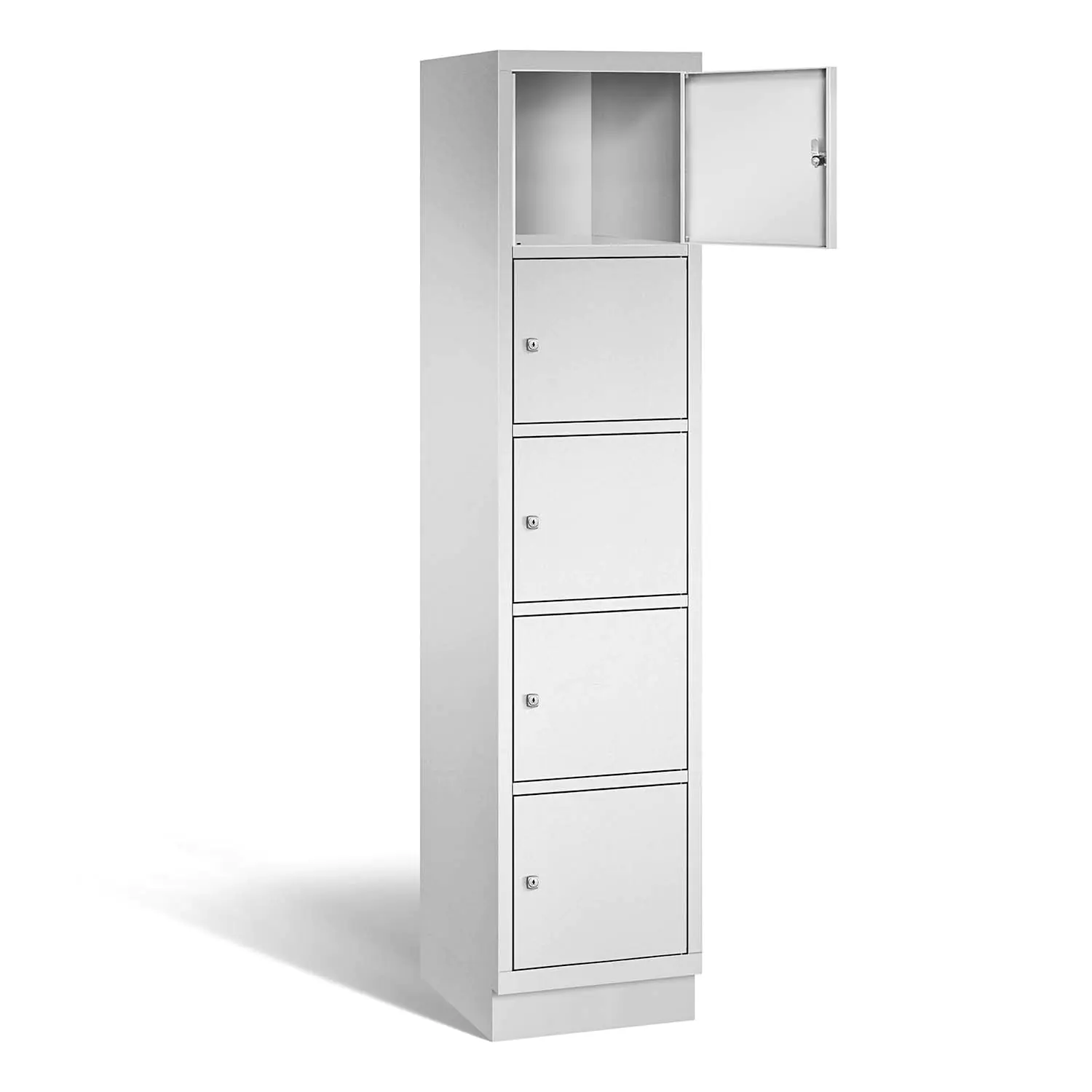 Schließfachschrank aus Stahl mit Stahlblechsockel, B/H/T 42,5x195x50, 5 Fächer