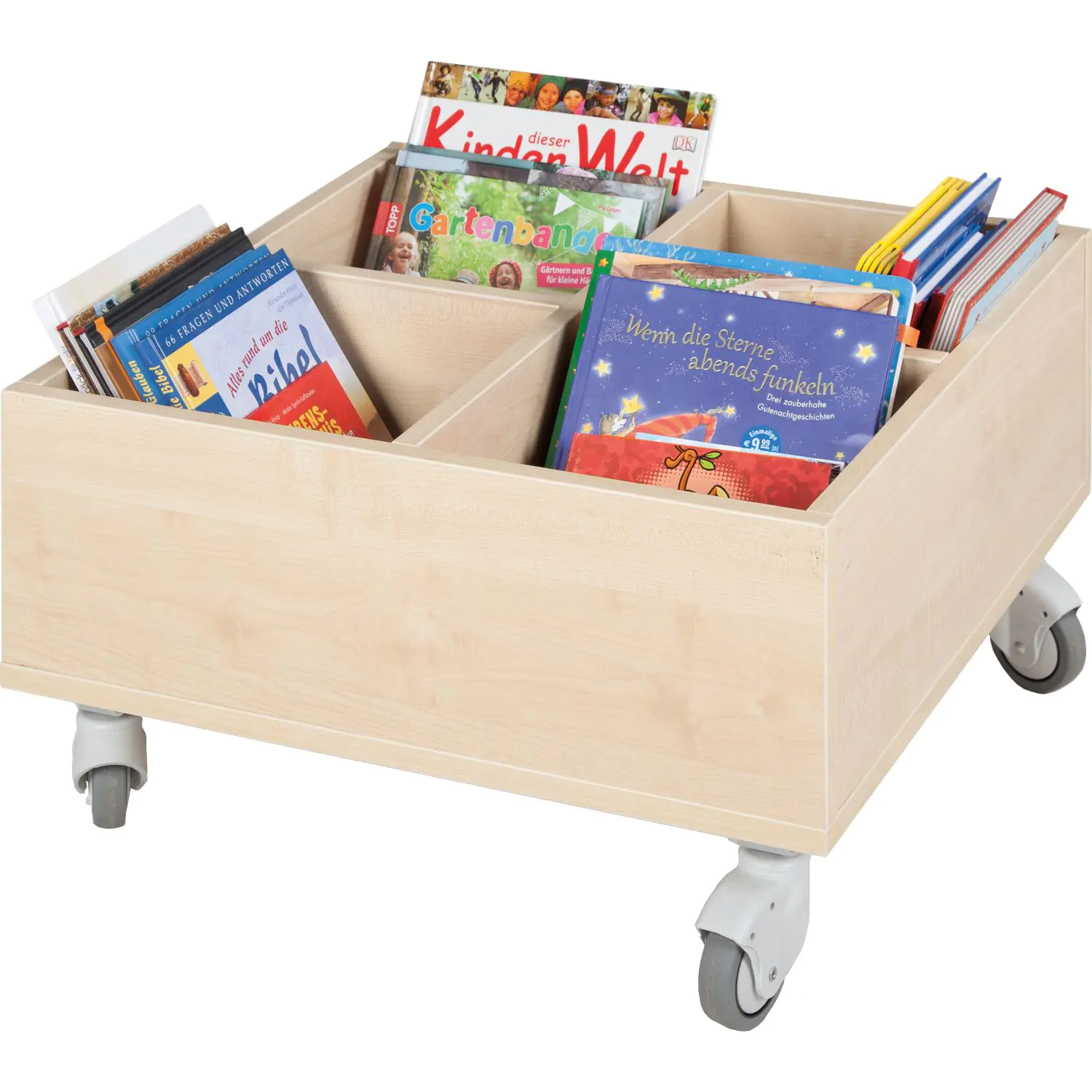 Bücherwagen,  35 cm hoch, 60x60 cm (B/T), 4 Fächer aus der Kategorie Bibliotheksinseln