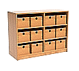 Schrank mit 12 Massivholzkästen,  75 cm hoch, 104x40 cm (B/T), mit Mittelwand, aus der Kategorie -Schränke mit Massivholzkästen